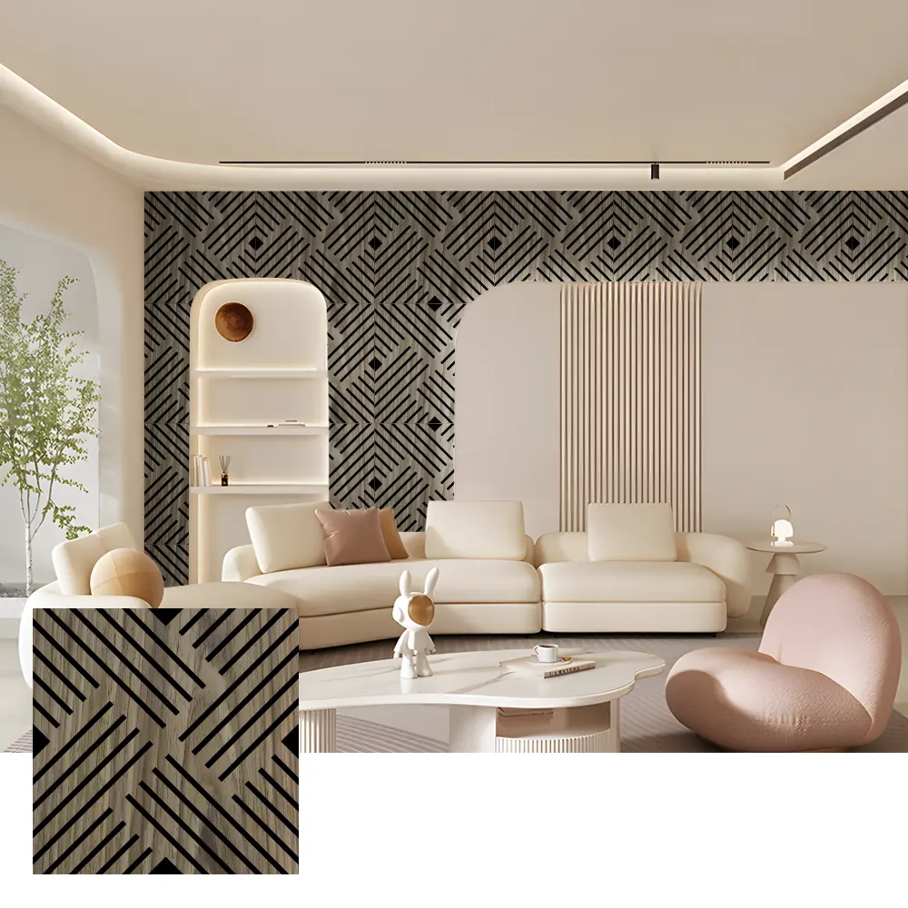 แผงอะคูสติกไม้ระแนงเป็นมิตรกับสิ่งแวดล้อมสำหรับผนังภายใน แผงอะคูสติกไม้ระแนงเป็นมิตรกับสิ่งแวดล้อมสำหรับผนังภายใน